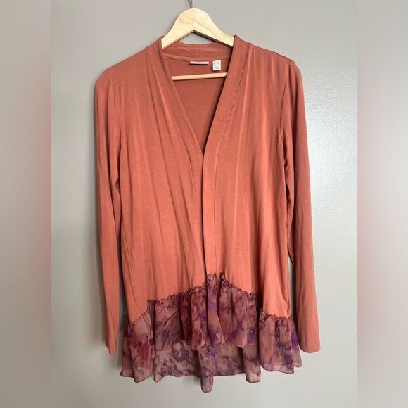 Logo Lori Goldstein Terra cotta lightweight cardigan Lagenlook layered - Picture 5 of 7